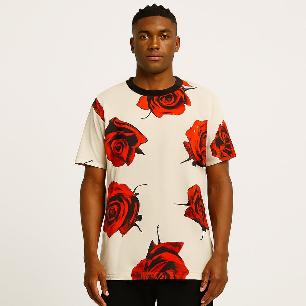 Fresh Prints Of Bel-Air Mens Vintage  Red Rose Graphic T-Shirt Size Small